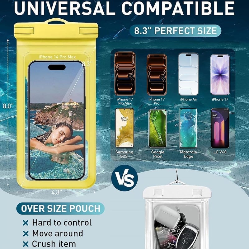 Vsagier Waterproof Phone Case,with Inside Card Protector, IPX8 Cell Phone Dry Bag Up to 8.3" for iPhone 17 16 15 14 13 12 Pro Max XS Plus Galaxy S22, Cruise Vacation Essentials, 2 Pack Black &Yellow - Image 2